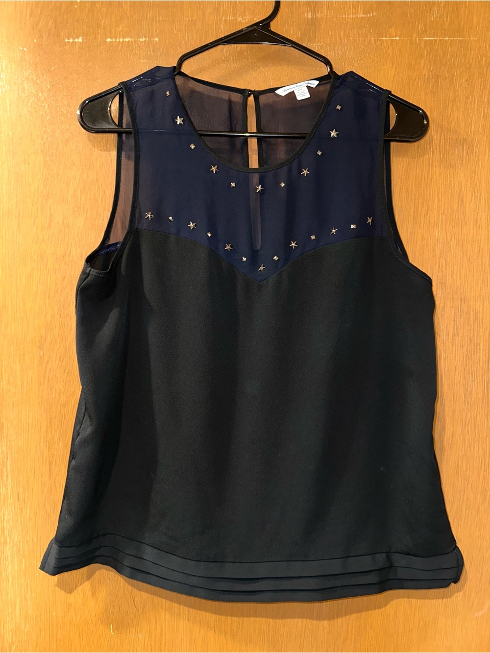American Eagle Outfitters Navy Mesh Star Embellished Sleeveless Blouse